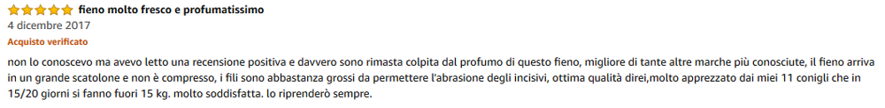 Recensioni dei nostri clienti fienoperconigli.it